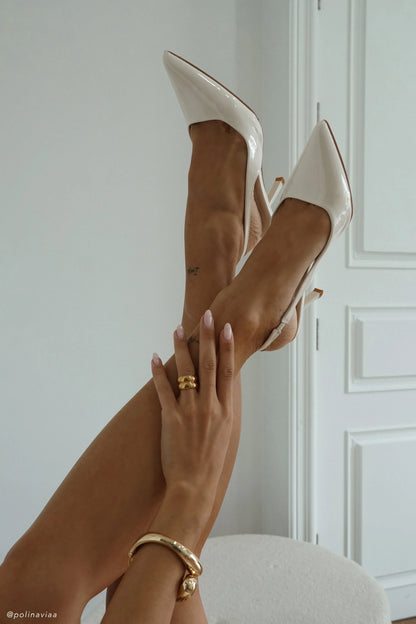 Dasha Patent Sling Back Heels Ivory