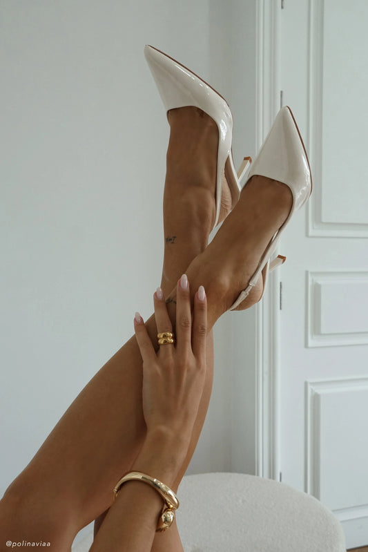 Dasha Patent Sling Back Heels Ivory