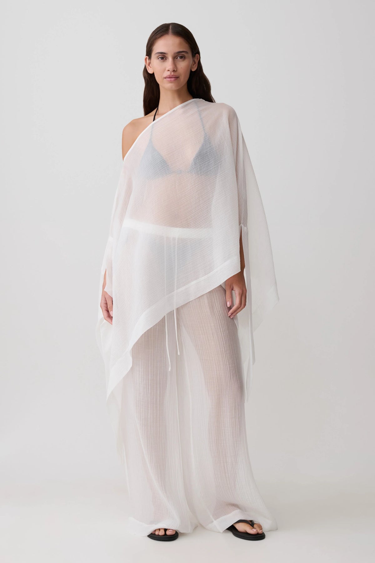 Leilani Sheer Draped Asymmetric Top Ivory