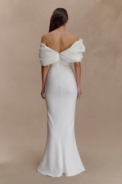 Aphrodite Off Shoulder Crepe Gown Ivory