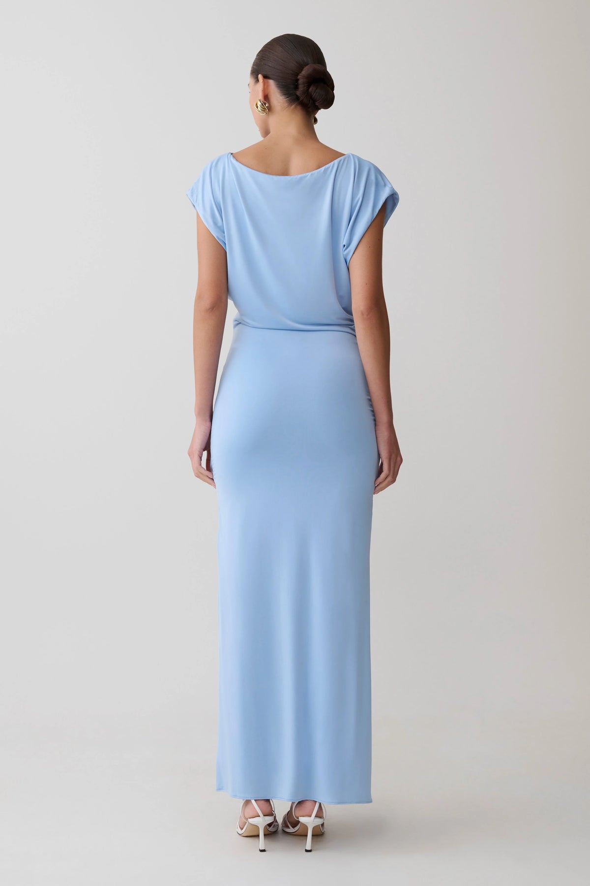 Maiara Shortsleeve Slinky Tie Maxi Dress Sea Blue