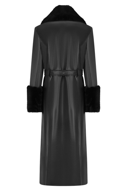 Bec Faux Leather Trench Coat With Faux Fur Black