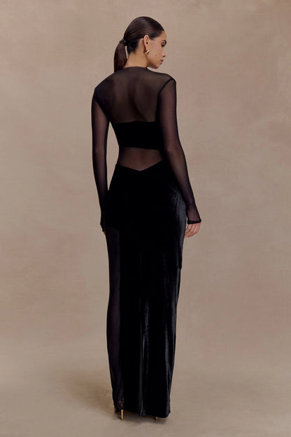 Davina Velvet And Mesh Maxi Dress Black