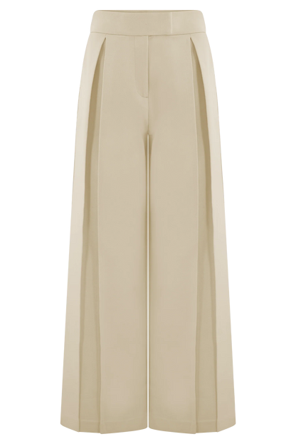 Raya Mid Rise Wide Leg Linen Pant Natural Beige
