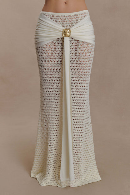 Mania Crochet Maxi Skirt With Hardware Ivory