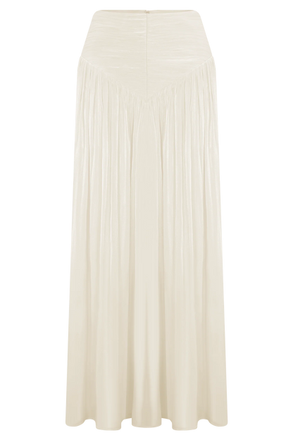 Makena Gathered Midi Skirt Opal White