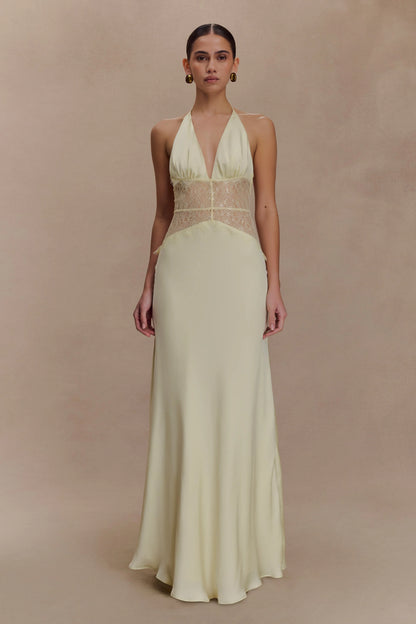 Dinah Lace And Satin Maxi Dress Lemon