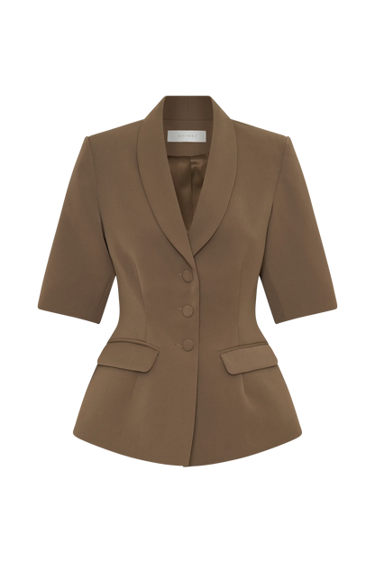 Opal Puff Sleeve Suiting Top Cacao Brown