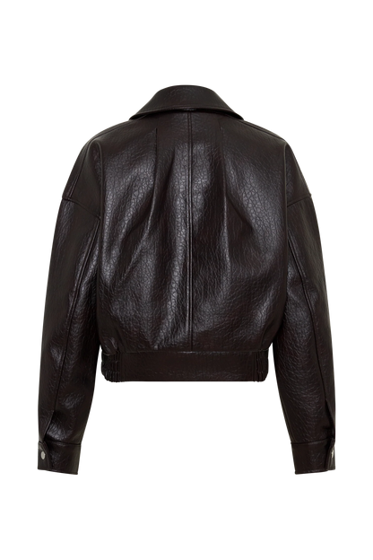 Paige Faux Leather Cropped Jacket Cherry Brown