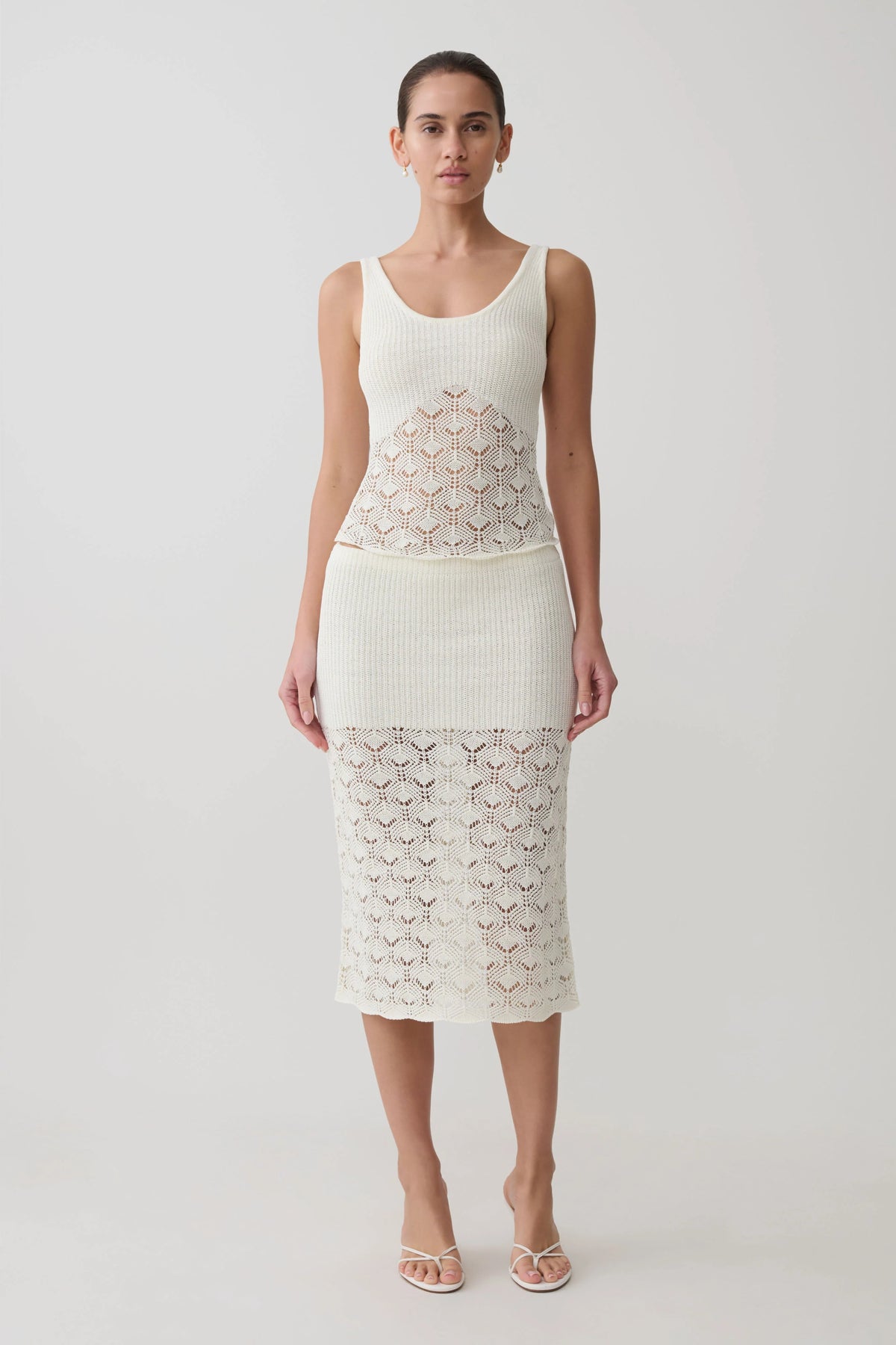 Atlantis Crochet Knit Midi Skirt White
