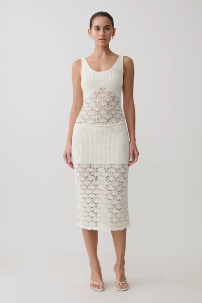 Atlantis Crochet Knit Midi Skirt White