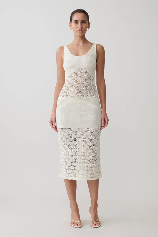 Atlantis Crochet Knit Midi Skirt White