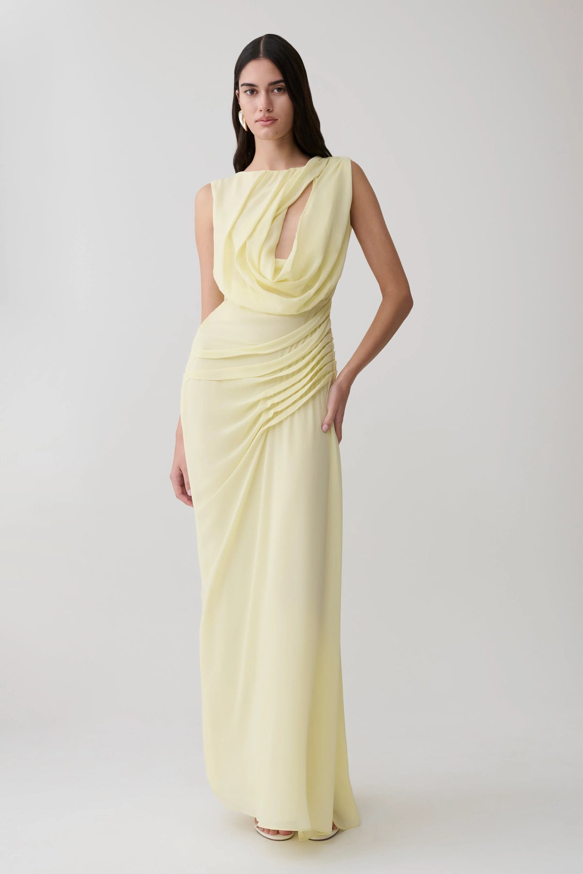 Oria Chiffon Maxi Dress Pastel Lemon