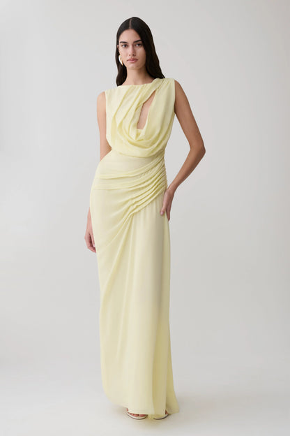 Oria Chiffon Maxi Dress Pastel Lemon