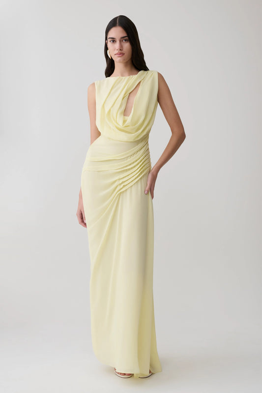 Oria Chiffon Maxi Dress Pastel Lemon