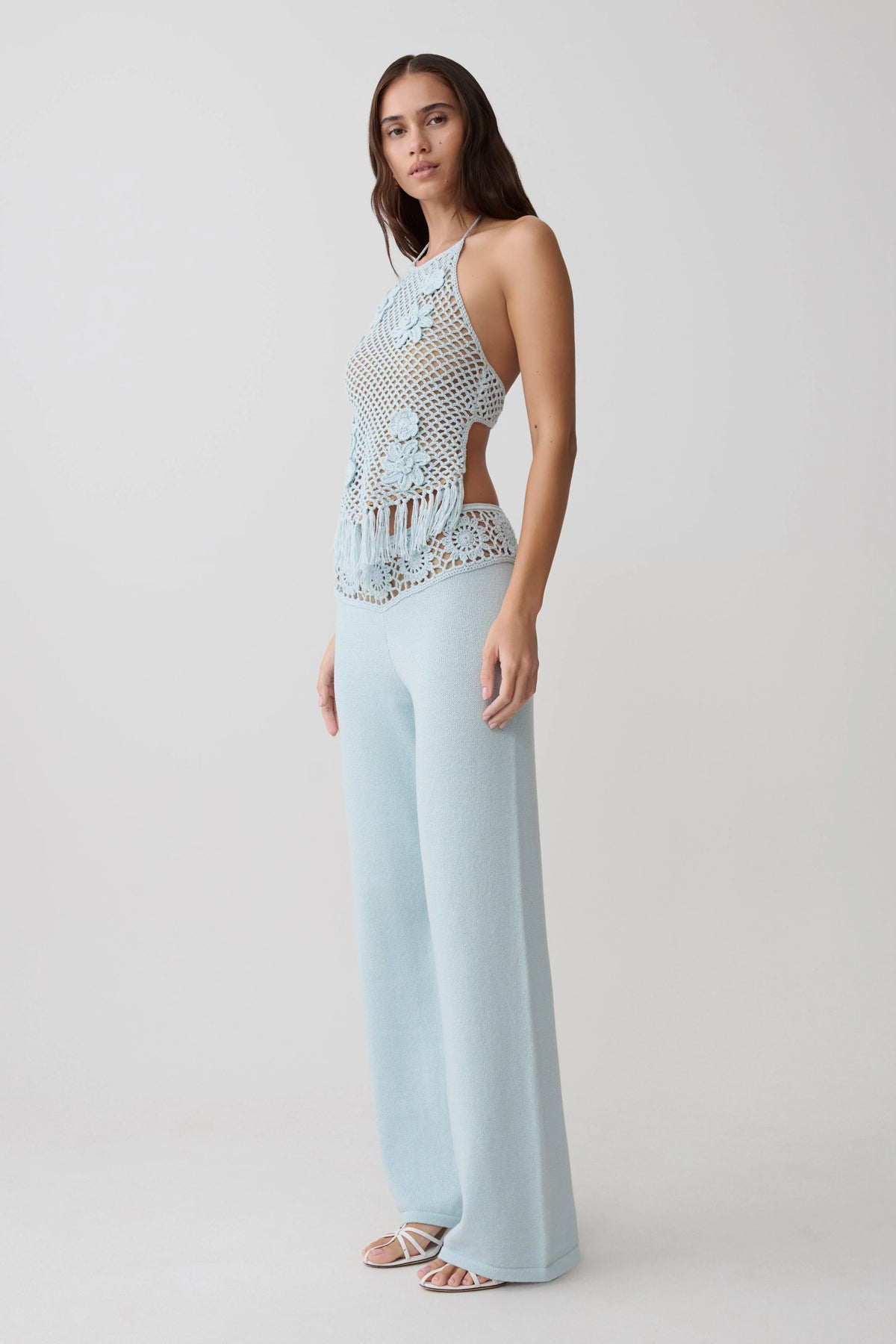 Miley Crochet Waistband Straight Leg Pant Pale Aqua