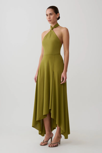 Bambi Twisted Neck Dry Jersey Bodysuit Martini Olive