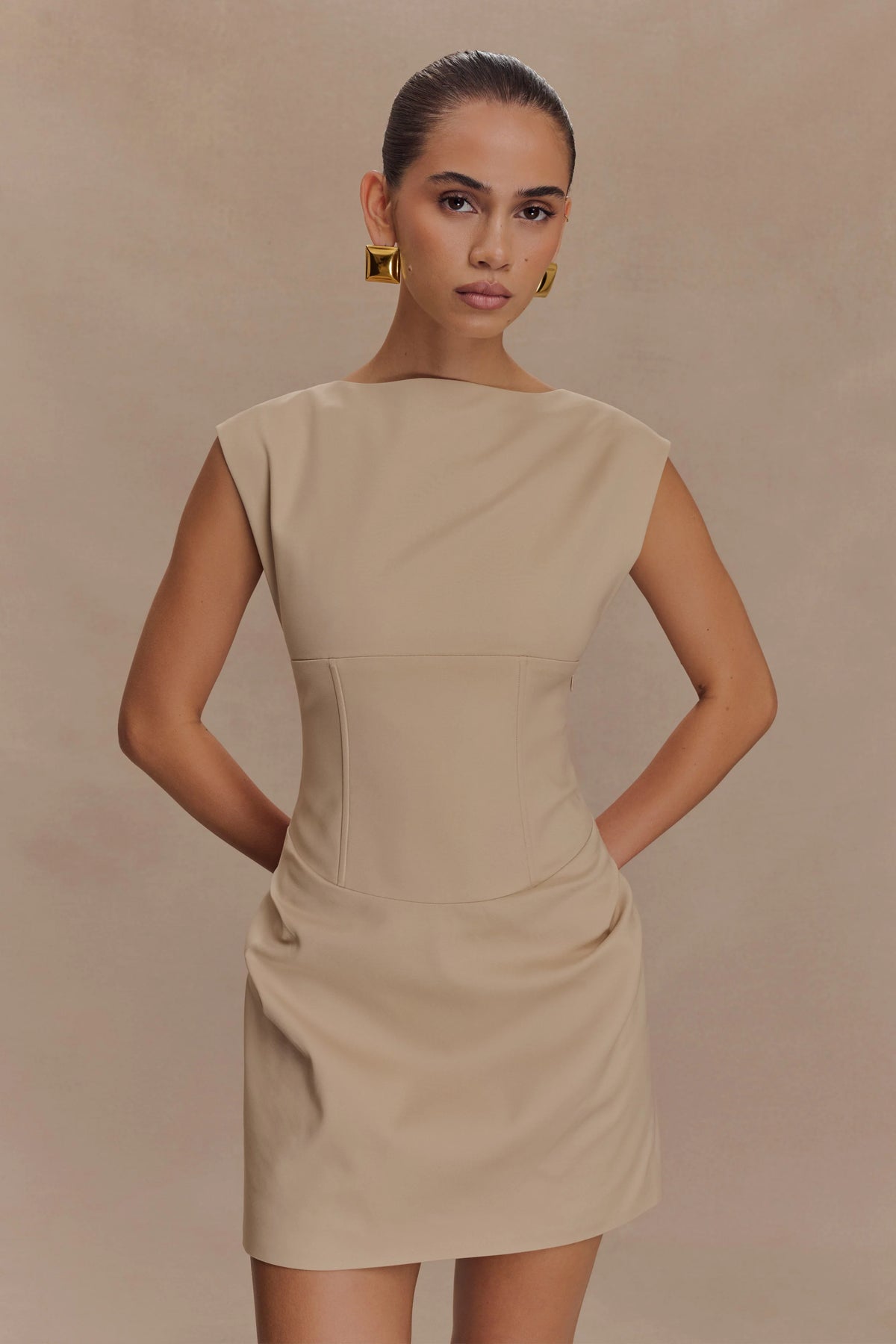 Doris Sleeveless Mini Dress Camel