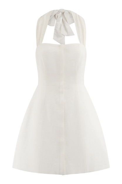 Anya Linen Halter Mini Dress Oat Marle