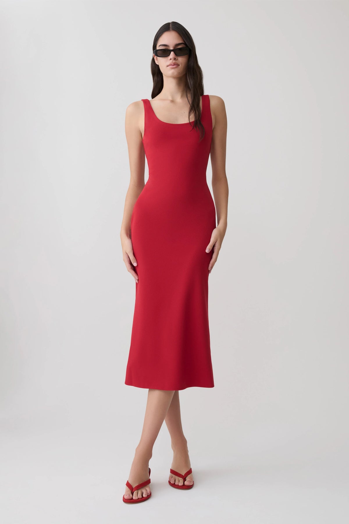 Allyra Scoop Stretch Crepe Midi Dress Red