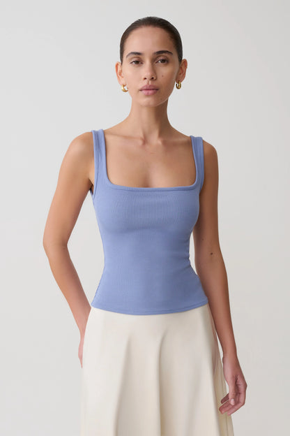 Aisling Ribbed Square Neck Sleeveless Top Cornflower Blue