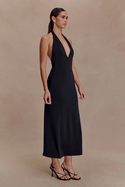Genie Slinky Halter Midi Dress Black