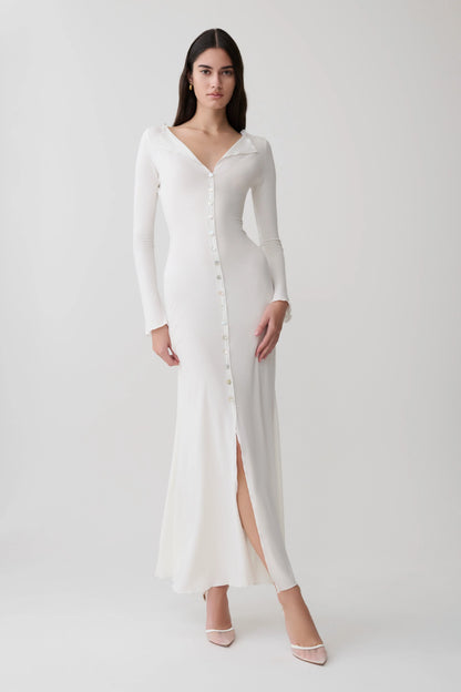 Tanya Buttoned Long Sleeve Maxi Dress White