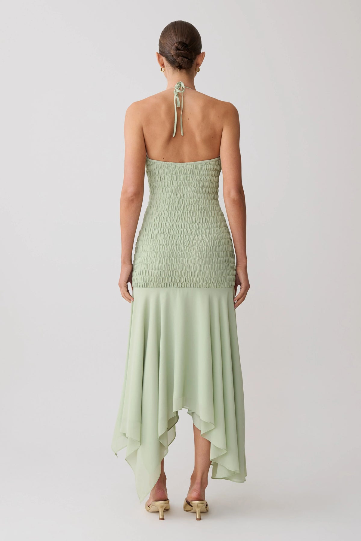 Evelyn Shirred Chiffon Maxi Dress Sage