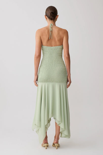 Evelyn Shirred Chiffon Maxi Dress Sage