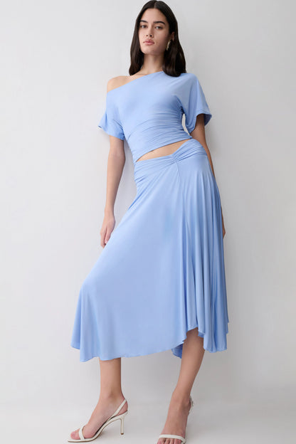 Luu Off Shoulder Slinky Top Sea Blue
