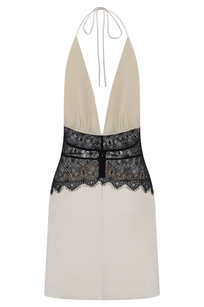 Dinah Lace And Satin Mini Dress Black Ivory