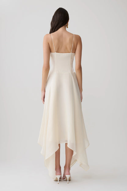 Naomi Satin Asymmetric Hem Maxi Dress Ivory