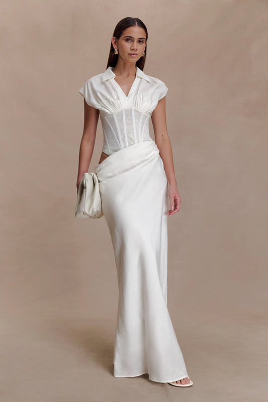 Saphira Shirt Corset Maxi Dress White