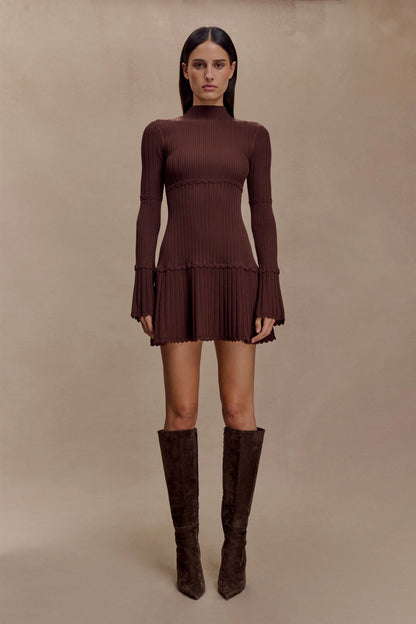 Adena Pointelle Knit Mini Dress Chocolate