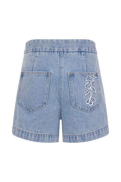 Kylee Embroidered Shorts Mid Blue