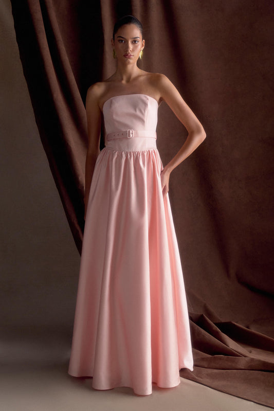 Florence Strapless Belted Maxi Dress Baby Pink