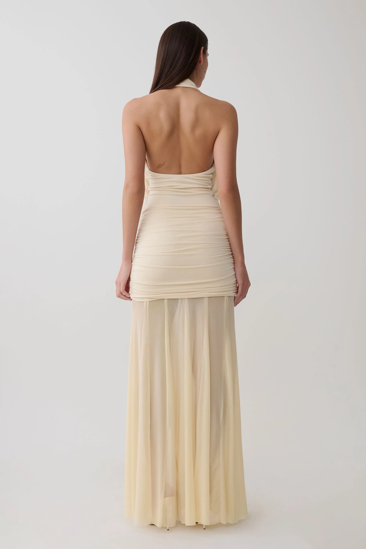 Jorja Draped Halter Slinky Maxi Dress Ivory
