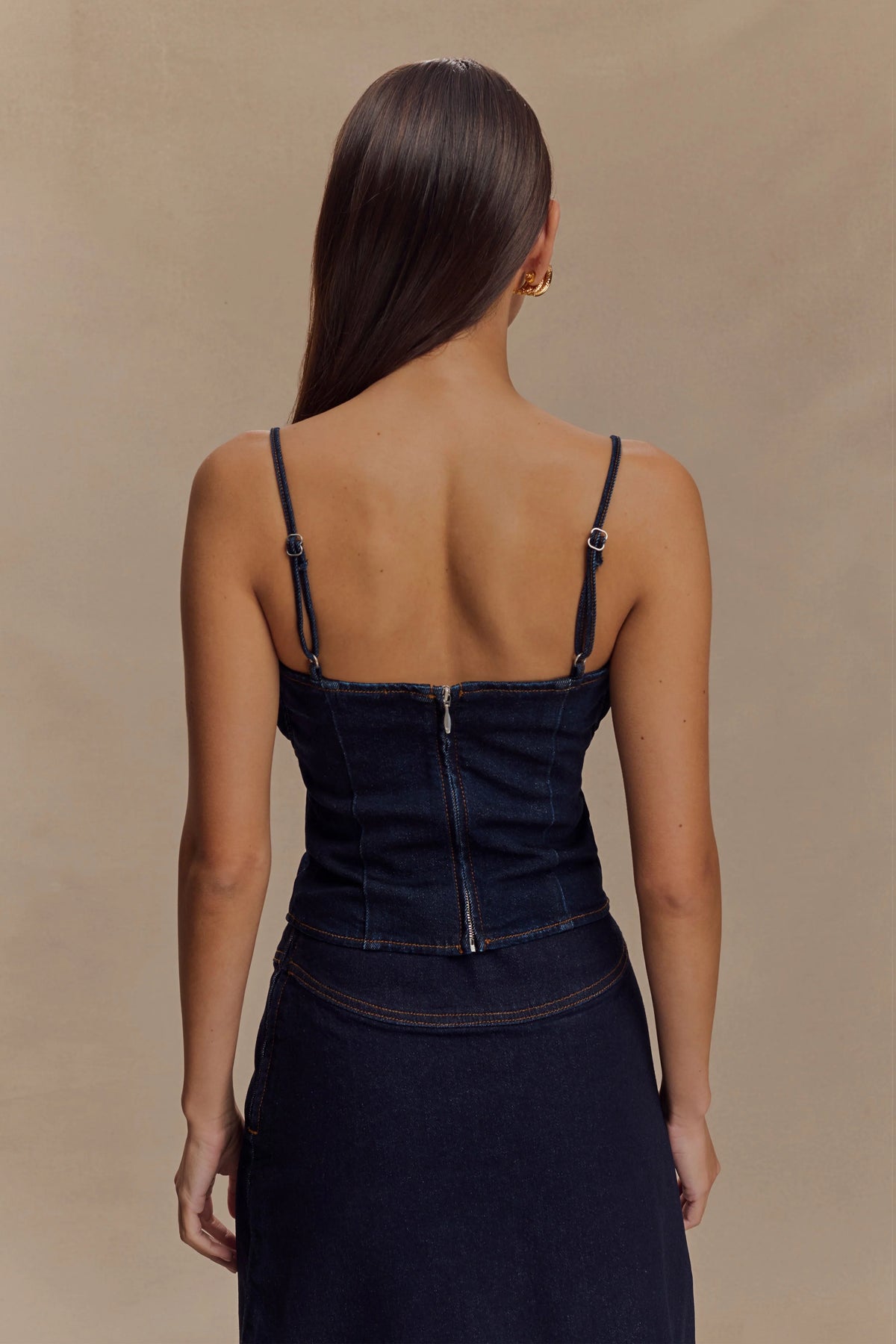Cecilia Denim Frill Corset Indigo Blue