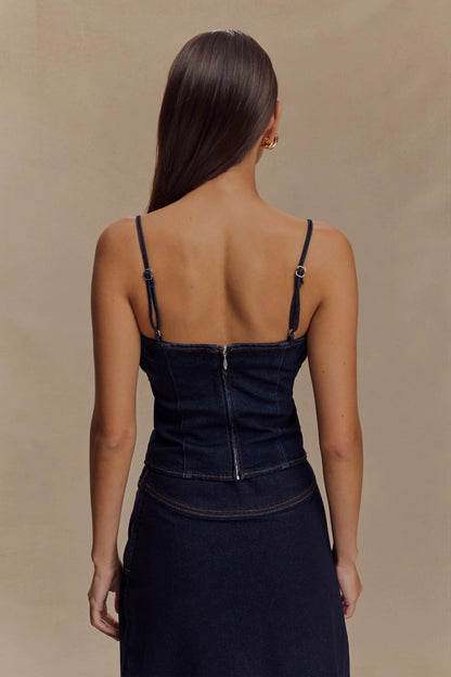 Cecilia Denim Frill Corset Indigo Blue