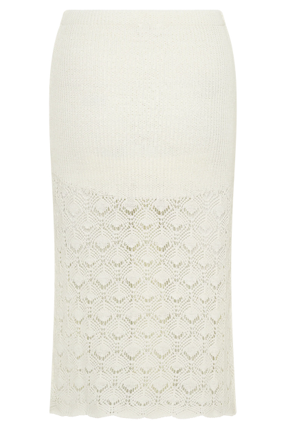 Atlantis Crochet Knit Midi Skirt White