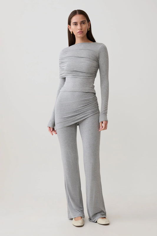 Keaton Modal Straight Leg Overlay Pant Grey Marle