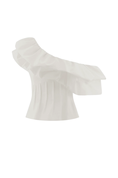 Debbie One Shoulder Bubble Top White