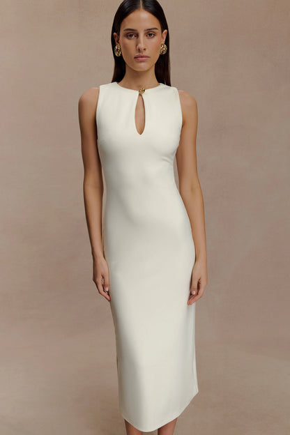 Norah Sleeveless Crepe Midi Dress Ivory