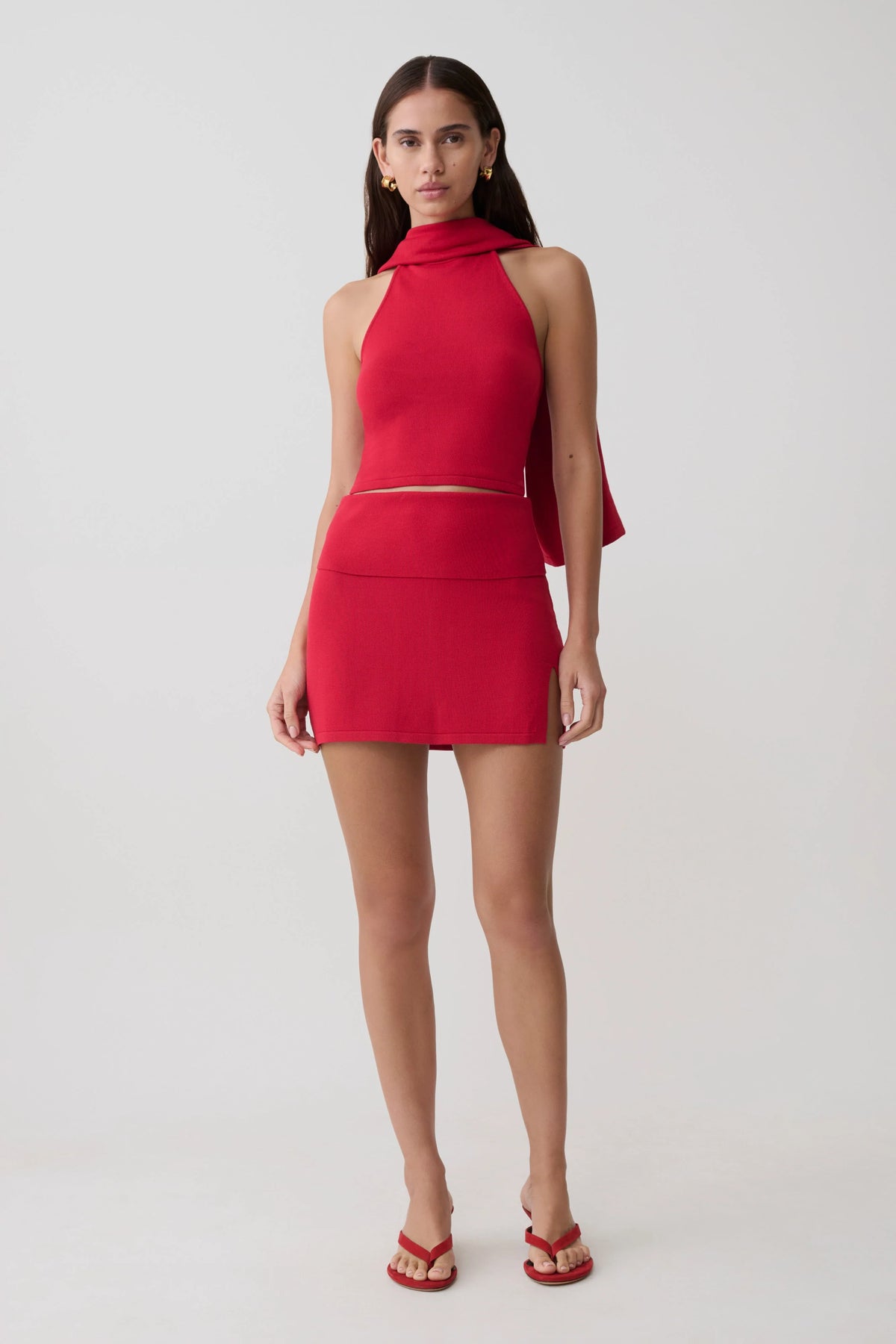 Misty Halter Backless Knit Top Red