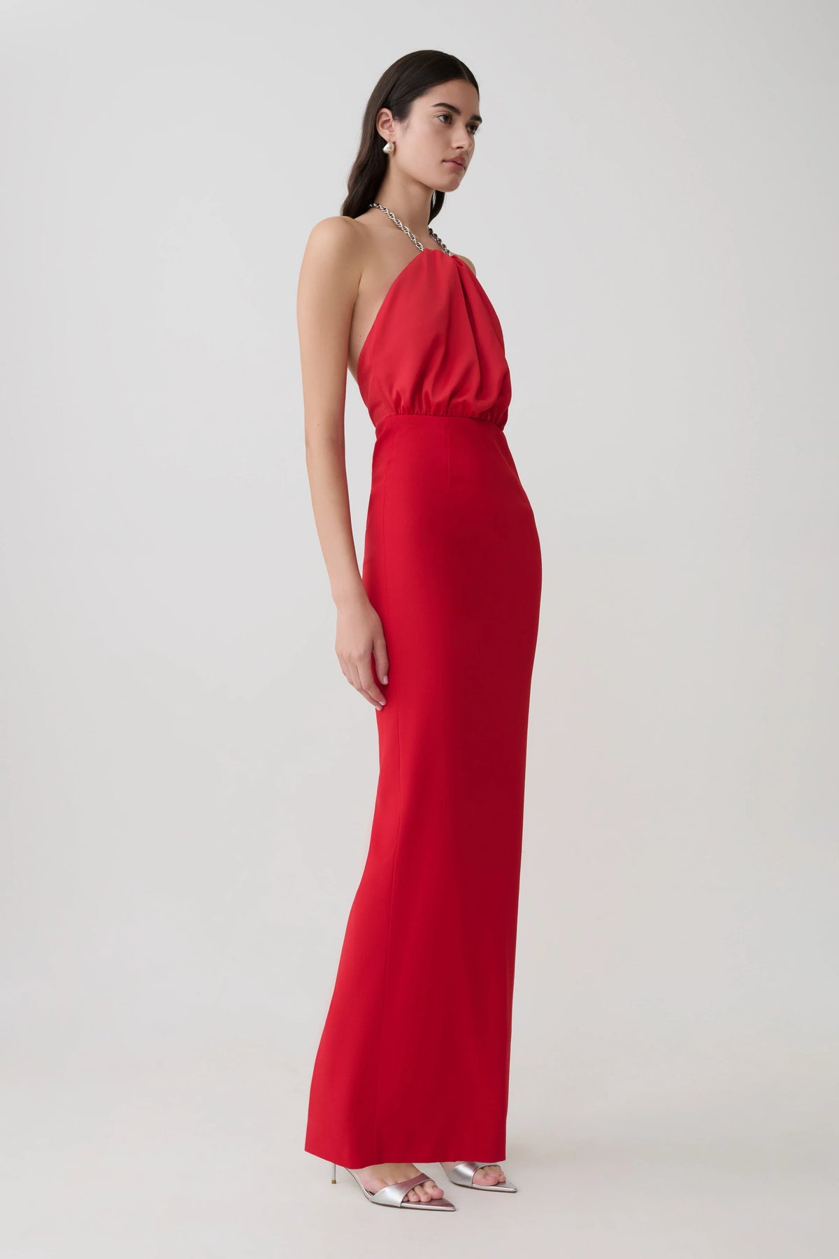 Elina Satin Necklace Maxi Dress Red