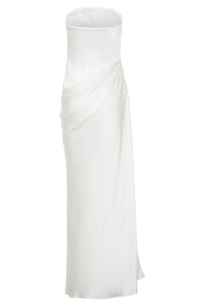 Grace Strapless Draped Waist Maxi Dress Ivory