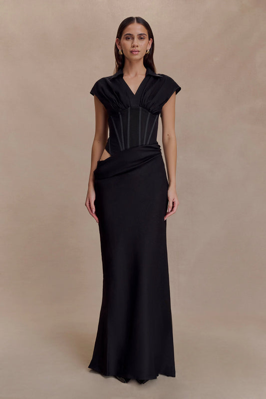Saphira Shirt Corset Maxi Dress Black