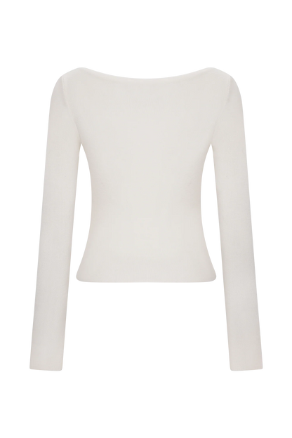 Paedyn Merino Wool Ribbed Long Sleeve Top Ivory