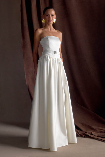 Florence Strapless Belted Maxi Dress White