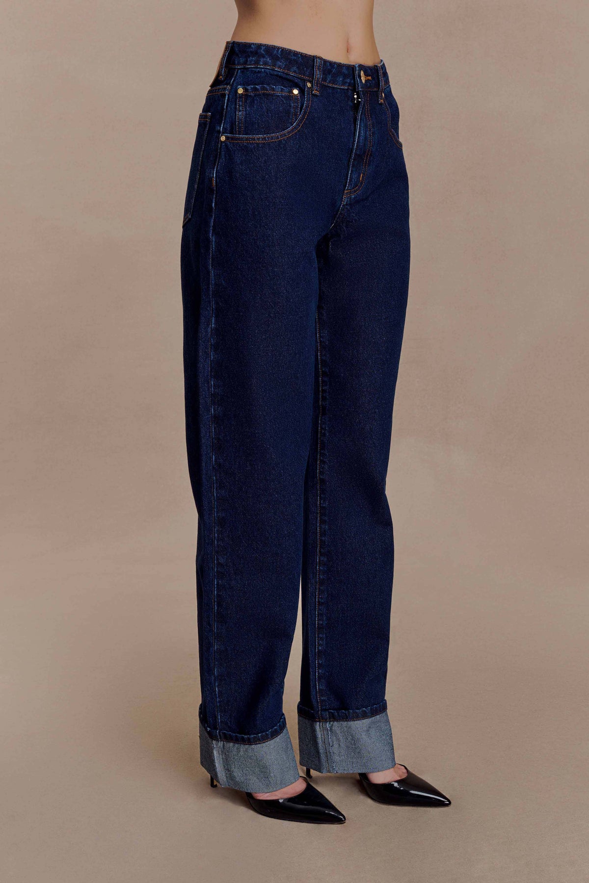 Kirralee Straight Leg Cuffed Jeans Indigo Blue